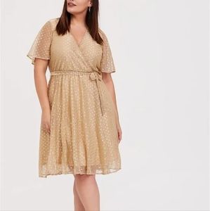 Torrid Metallic Gold Polka Dot Mesh Wrap Dress 3 3X